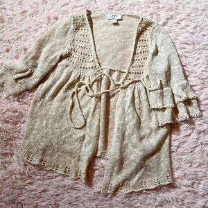 Cottage Core Boho Indie Ruffle Earthy Prairie Peasant Crotchet Y2K‎ Cardigan